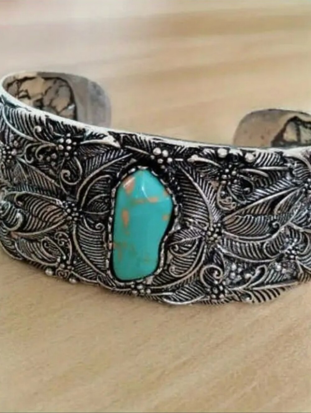 NEW! Turquoise Stone Silver-Tone Floral Cuff Bracelet OS